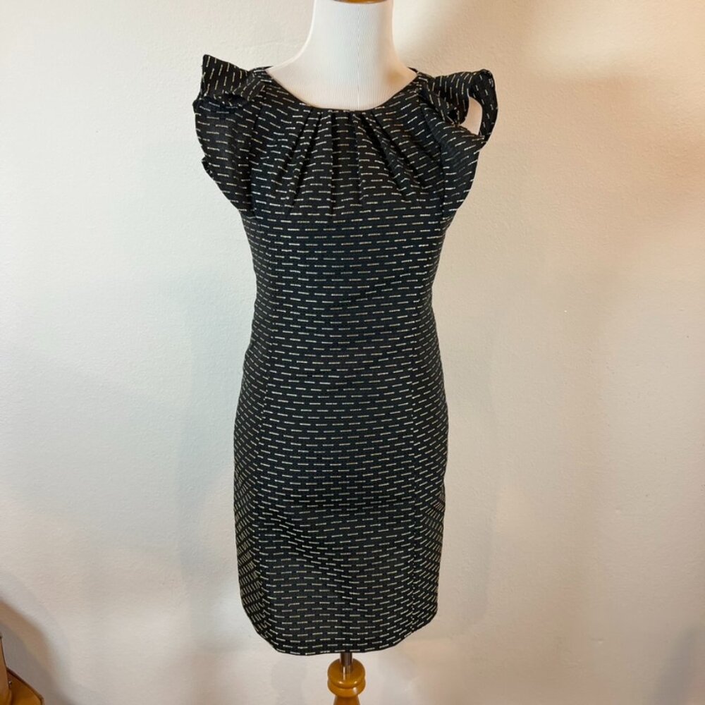 Shoshanna Shift Dress Short Black Gold Short Ruffle Flutter Sleeve Women’s Sz 2 - Picture 2 of 6